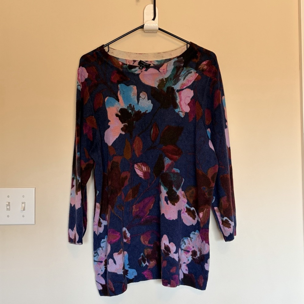 Talbots Pure Cashmere Dark Floral Flower 3/4 Sleeve Sweater Jumper Women Plus 2X